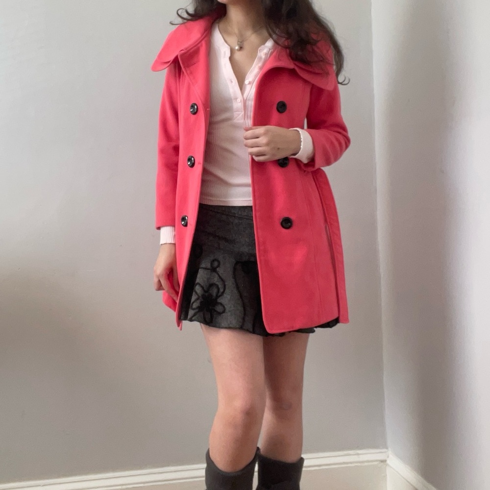 Chic Pink Double-Breasted Coat